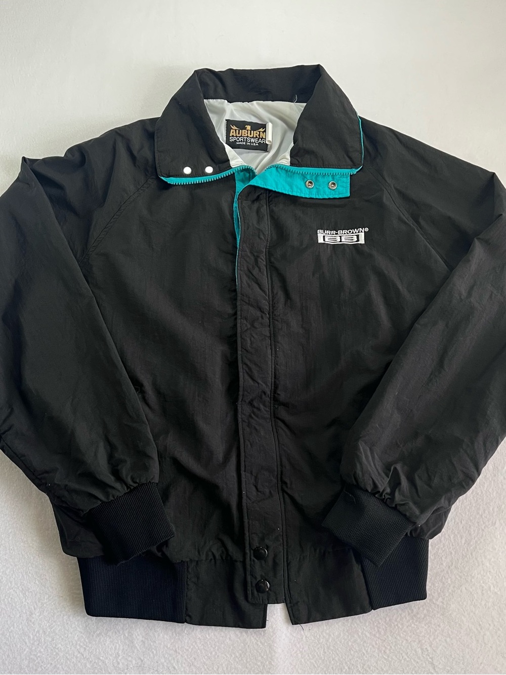 Vintage Auburn Sportswear Black Bomber Jacket with Teal Trim 90s
